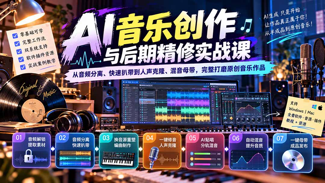 （20652期）AI音乐创作与后期精修实战课：从音频分离、快速扒带到人声克隆、混音母带，完整打磨原创音乐作品-知创网