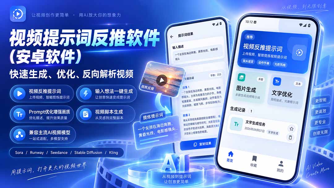 （20301期）视频提示词反推软件（安卓软件），快速生成、优化、反向解析视频-知创网