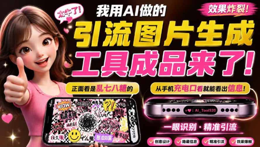 (20182期)自媒体引流工具来了,把你的微信藏到图片中,正面看是乱七八糟的乱码,手机平躺从充电口看就能看出实际内容-知创网