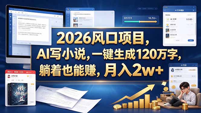 （20653期）2026 风口项目，AI 写小说，一键生成 120 万字，躺着也能赚，月入 2w +-知创网