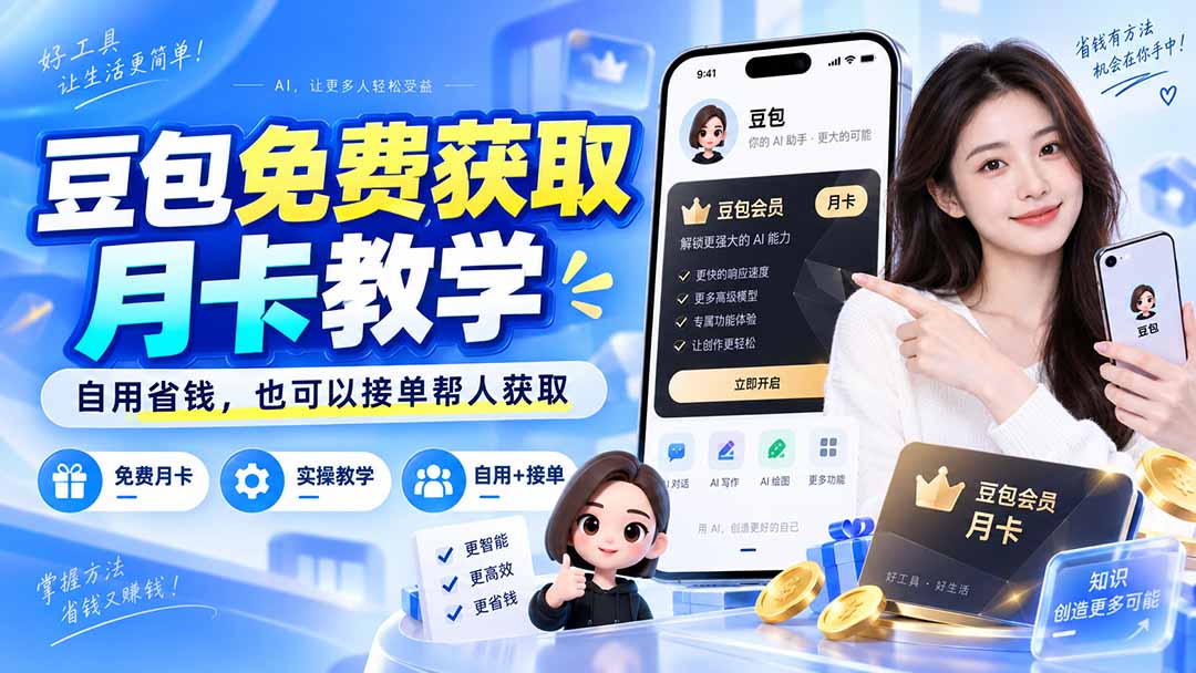 （20358期）豆包免费获取月卡教学，自用省钱，也可以接单帮人获取-知创网