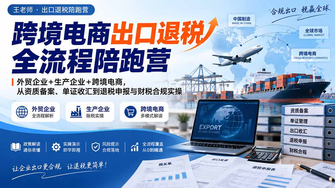 （20513期）跨境电商出口退税全流程陪跑营｜外贸企业+生产企业+跨境电商，从资质备案、单证收汇到退税申报与财税合规实操-知创网