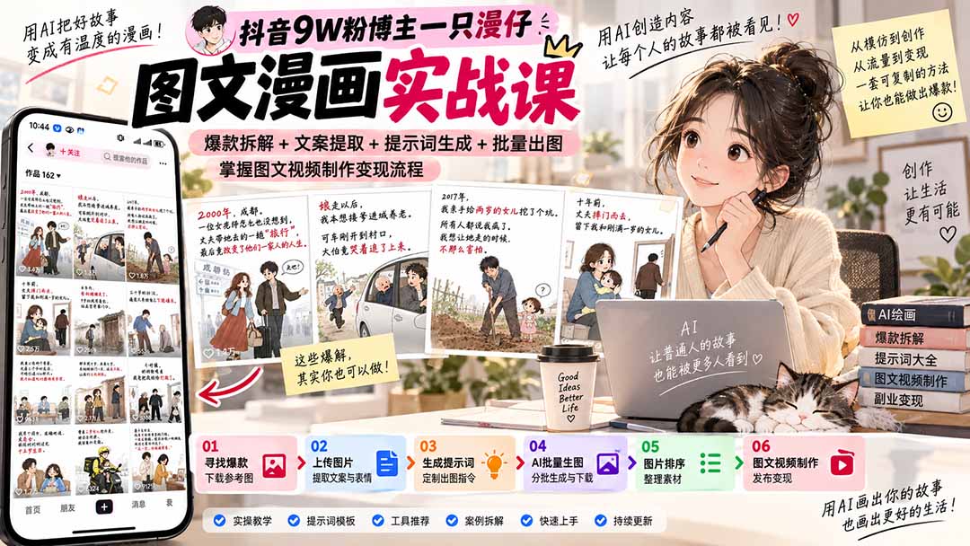 （20584期）抖音9W粉博主一只漫仔图文漫画课：爆款拆解+文案提取+提示词生成+批量出图，掌握图文视频制作变现流程-知创网