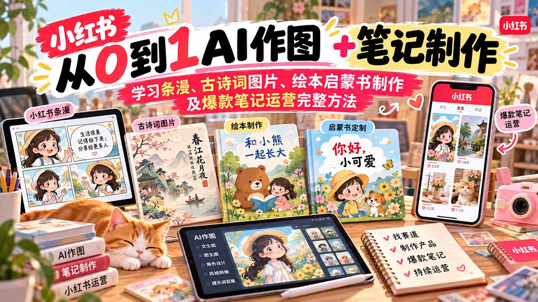 （20655期）2026小红书AI内容创作从0到1：学习条漫、古诗词图片、绘本启蒙书制作及爆款笔记运营完整方法-知创网