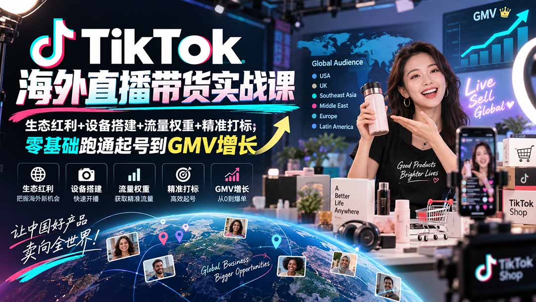 （20465期）TikTok海外直播带货实战课｜生态红利+设备搭建+流量权重+精准打标，零基础跑通起号到GMV增长-知创网