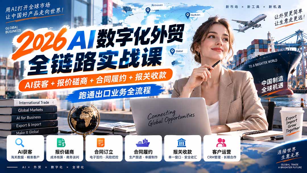 （20569期）2026AI数字化外贸全链路实战课：AI获客+报价磋商+合同履约+报关收款，跑通出口业务全流程-知创网