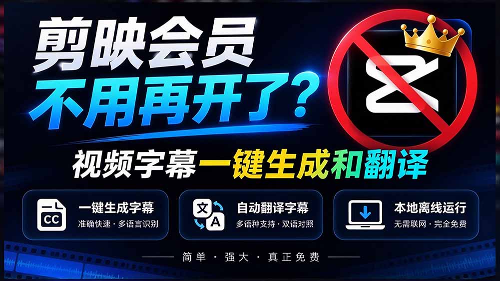 (20728期)剪映会员不用再开了?视频字幕一键生成加翻译,本地离线运行,完全免费,超快速高精度,字幕大师-知创网