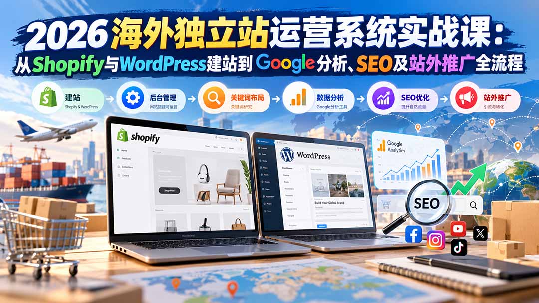 （20689期）2026海外独立站运营系统实战课：从Shopify与WordPress建站到Google分析、SEO及站外推广全流程-知创网