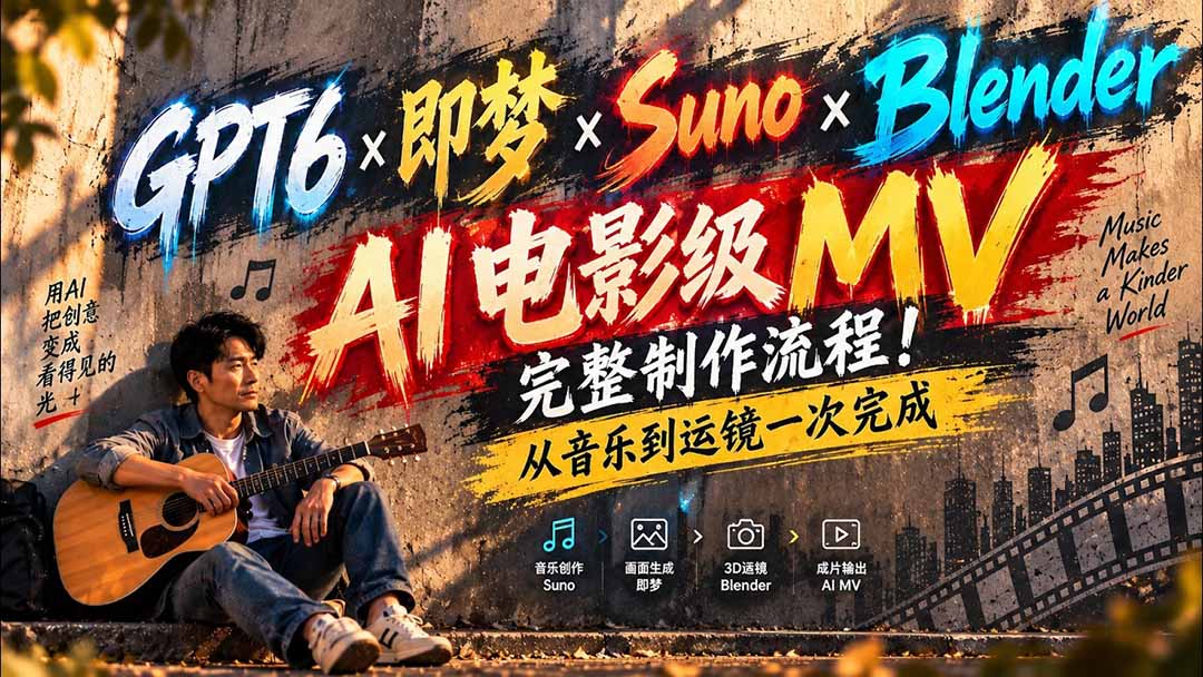 （20587期）GPT6×即梦×Suno×Blender｜AI电影级MV完整制作流程！从音乐到运镜一次完成 (无水印)-知创网