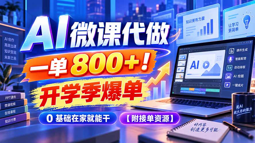 (20605期)AI 微课代做,一单 800+!开学季爆单,0 基础在家就能干【附接单资源】-知创网