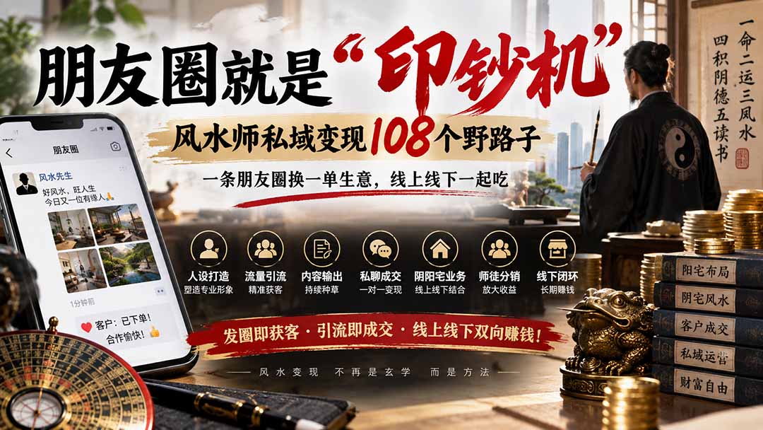 （20464期）朋友圈就是“印钞机”，风水师私域变现108个野路子，一条朋友圈换一单生意，线上线下一起吃【文档】-知创网