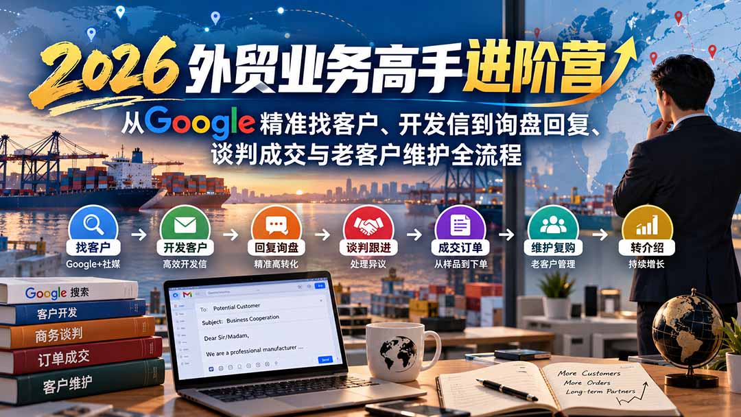 (20690期)2026外贸业务高手进阶营:从Google精准找客户、开发信到询盘回复、谈判成交与老客户维护全流程-知创网