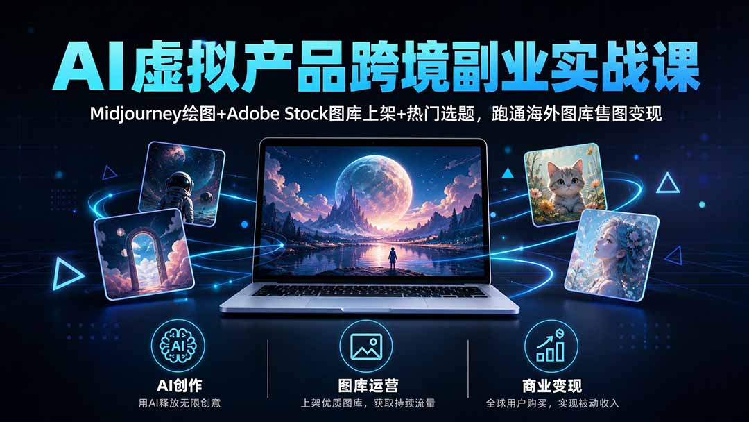 （20514期）AI虚拟产品跨境副业实战课｜Midjourney绘图+Adobe Stock图库上架+热门选题，跑通海外图库售图变现-知创网