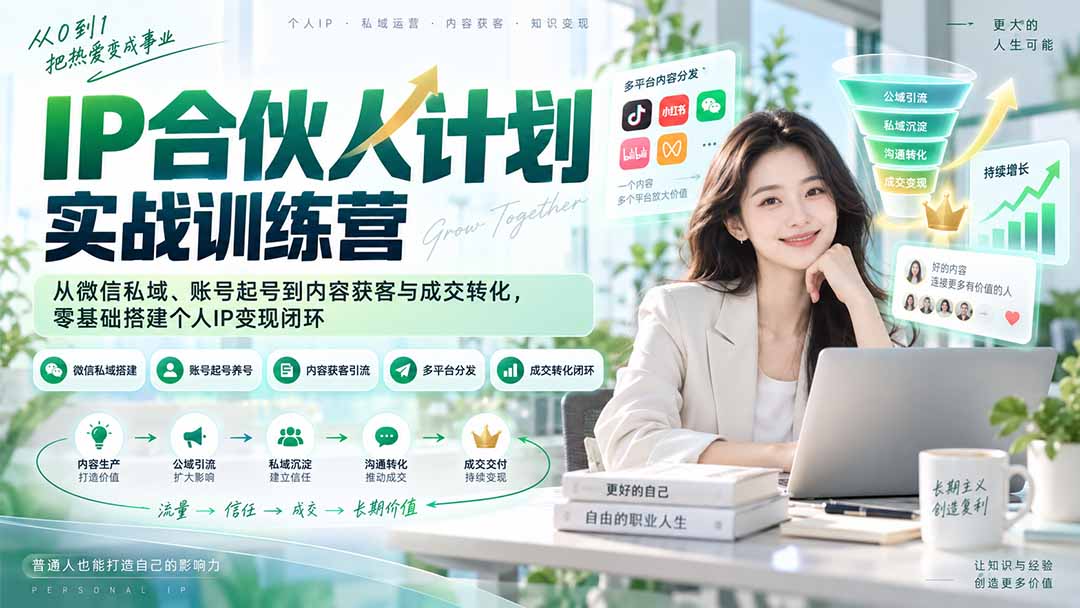 (20321期)IP合伙人计划实战训练营-更新:从微信私域、账号起号到内容获客与成交转化,零基础搭建个人IP变现闭环-知创网
