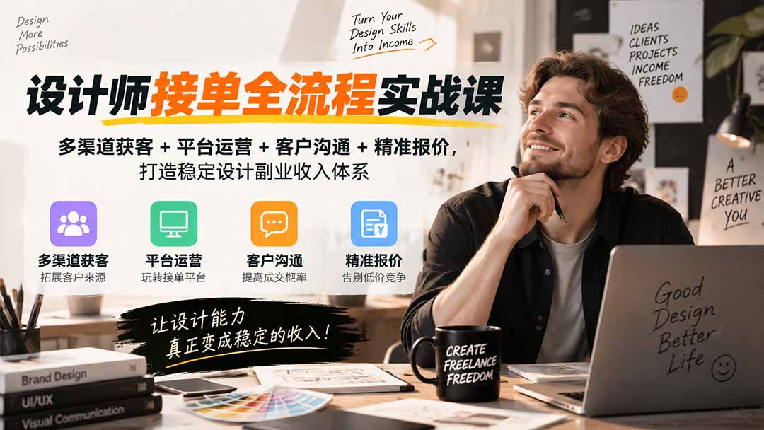（20563期）设计师接单全流程实战课-无水印｜多渠道获客+平台运营+客户沟通+精准报价，打造稳定设计副业收入体系-知创网
