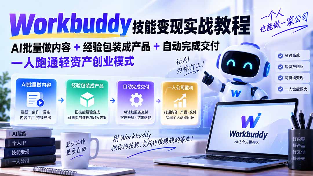 （20492期）Workbuddy技能变现实战教程：AI批量做内容+经验包装成产品+自动完成交付，一人跑通轻资产创业模式-知创网