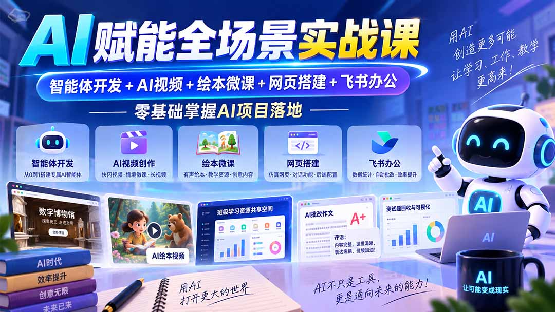 （20517期）AI赋能全场景实战课｜智能体开发+AI视频+绘本微课+网页搭建+飞书办公，零基础掌握AI项目落地-知创网