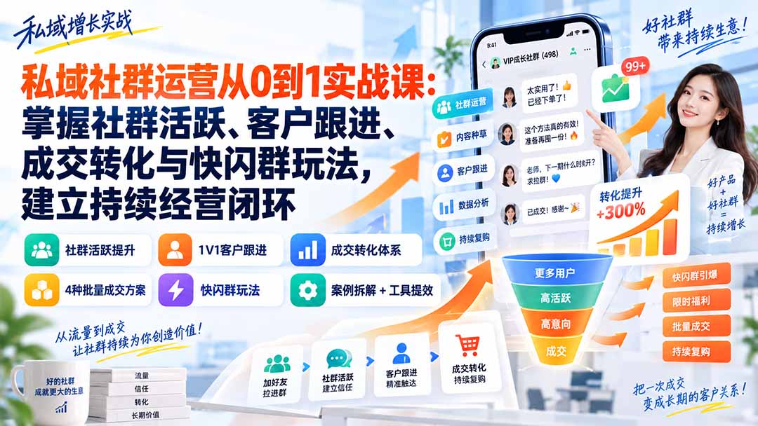 （20428期）私域社群运营从0到1实战课：掌握社群活跃、客户跟进、成交转化与快闪群玩法，建立持续经营闭环-知创网