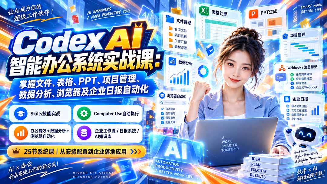 （20446期）Codex AI智能办公系统实战课：掌握文件、表格、PPT、项目管理、数据分析、浏览器及企业日报自动化-知创网