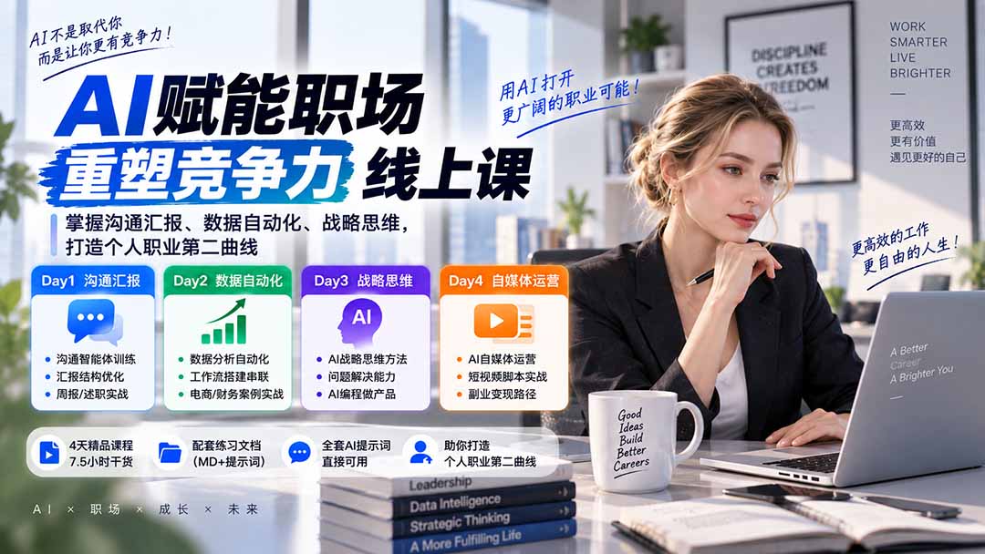（20531期）AI职场提效与第二曲线实战课-无水印：学习沟通汇报、数据工作流和战略思维，掌握AI编程做产品及自媒体运营方法-知创网