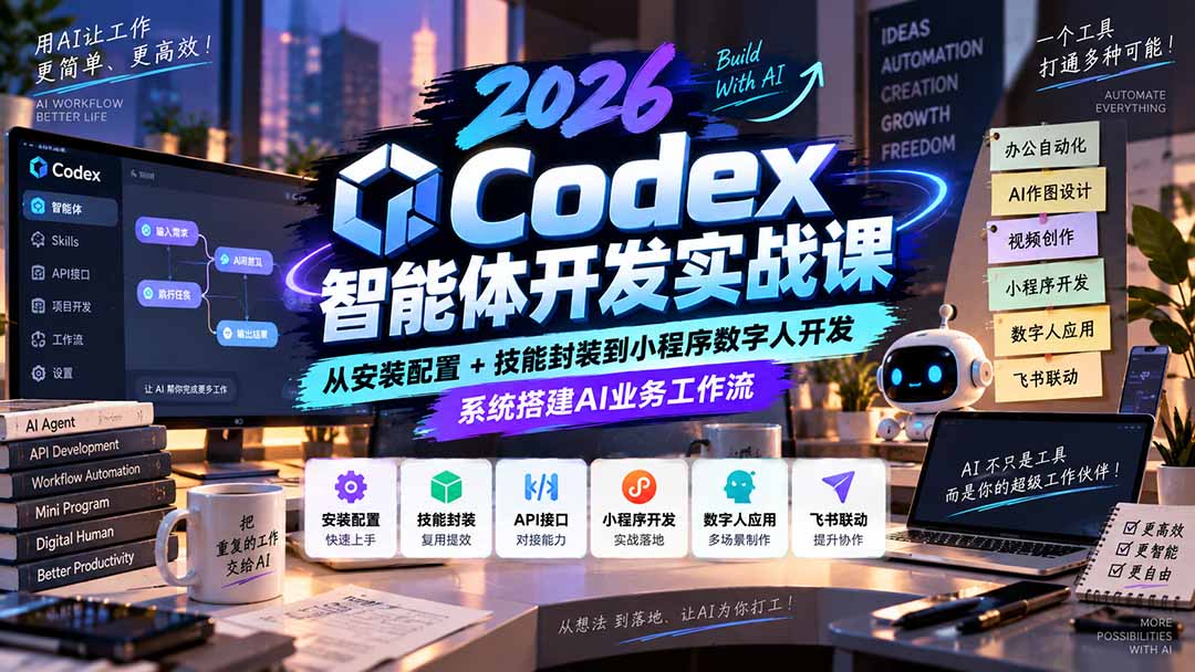 (20574期)2026Codex智能体开发实战课:从安装配置+技能封装到小程序数字人开发,系统搭建AI业务工作流-知创网