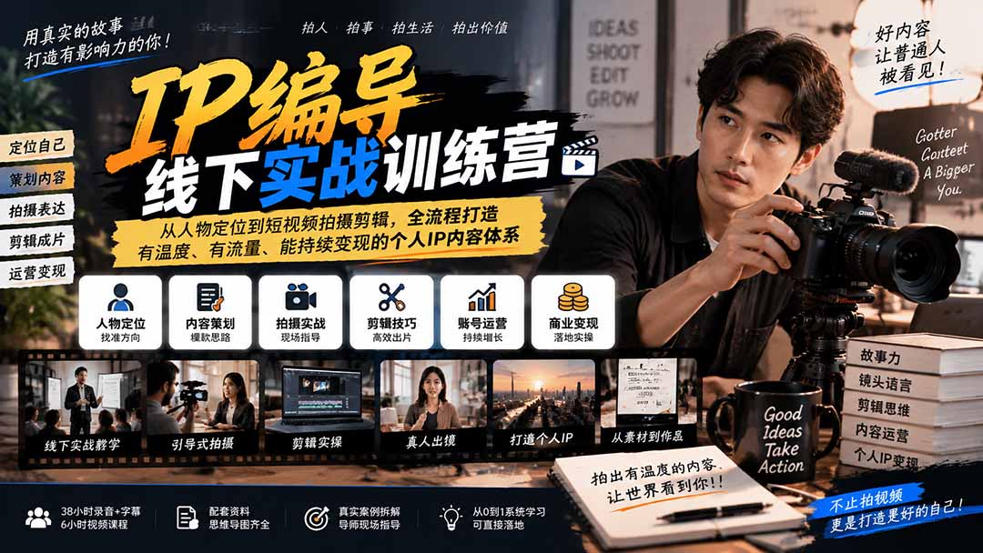 （20610期）IP编导线下实战训练营-更新：从人物定位到短视频拍摄剪辑，全流程打造有温度、有流量、能持续变现的个人IP内容体系-知创网