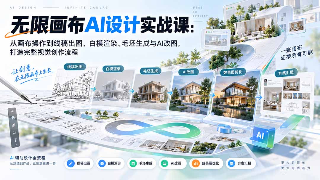 (20612期)【无水印】无限画布AI设计实战课-更新:从画布操作到线稿出图、白模渲染、毛坯生成与AI改图,打造完整视觉创作流程-知创网
