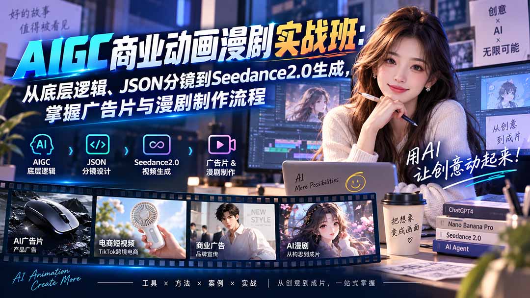 （20268期）AIGC商业动画漫剧实战班-更新：从底层逻辑、JSON分镜到Seedance2.0生成，掌握广告片与漫剧制作流程-知创网