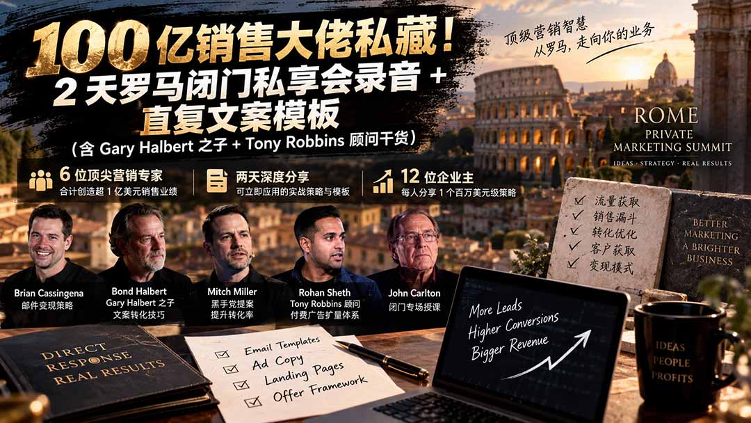 (20593期)100亿销售大佬私藏-无水印!2天罗马闭门私享会录音+直复文案模板【原创双语字幕】-知创网