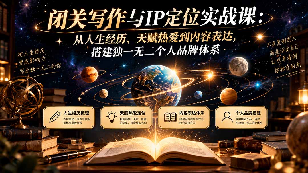 （20634期）闭关写作与IP定位实战课：从人生经历、天赋热爱到内容表达，搭建独一无二个人品牌体系-知创网