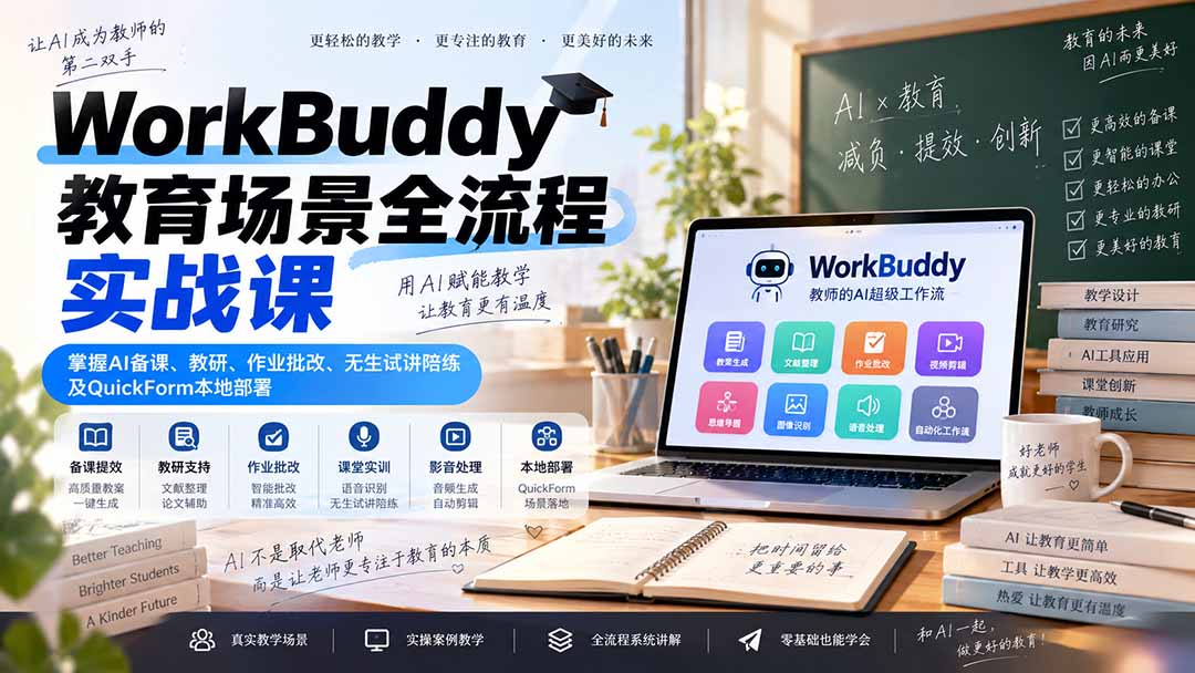 （20518期）WorkBuddy教育场景全流程实战课：掌握AI备课、教研、作业批改、无生试讲陪练及QuickForm本地部署-知创网