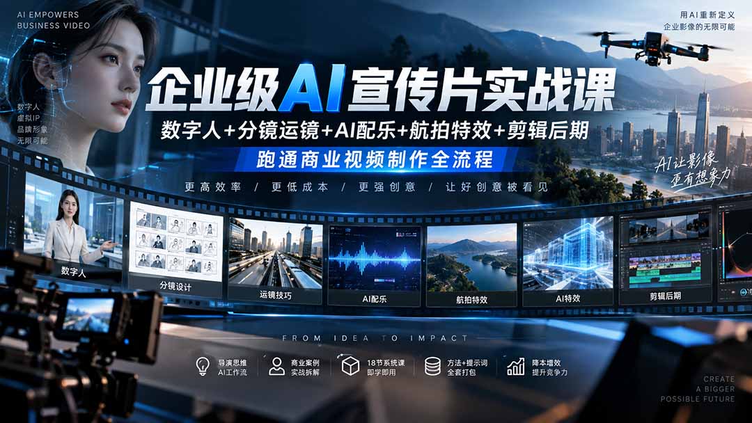 (20548期)企业级AI宣传片实战课|数字人+分镜运镜+AI配乐+航拍特效+剪辑后期,跑通商业视频制作全流程-知创网