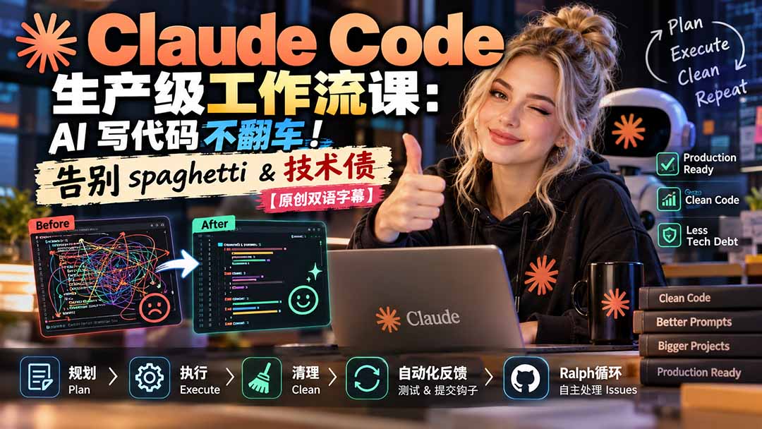（20739期）Claude Code 生产级工作流课：AI 写代码不翻车！告别 spaghetti & 技术债【原创双语字幕】-知创网