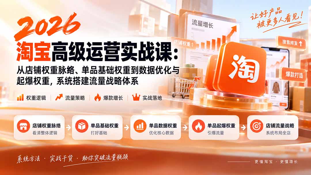 （20409期）2026淘宝高级运营实战课：从店铺权重脉络、单品基础权重到数据优化与起爆权重，系统搭建流量战略体系-知创网
