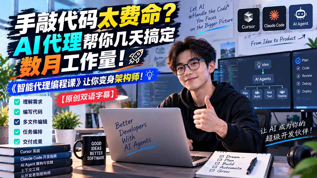 (20286期)手敲代码太费命?AI 代理帮你几天搞定数月工作量!《智能代理编程课》让你变身架构师-知创网