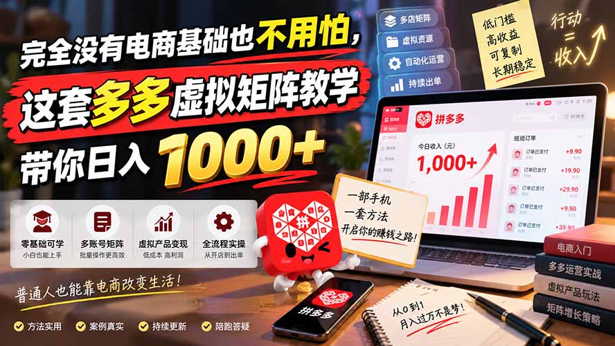 (20454期)完全没有电商基础也不用怕,这套多多虚拟矩阵教学带你日入 1000+-知创网