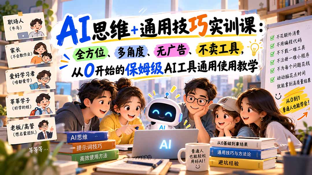 (20680期)AI思维+通用技巧实训课:全方位、多角度、无广告、不卖工具,从0开始的保姆级AI工具通用使用教学-知创网