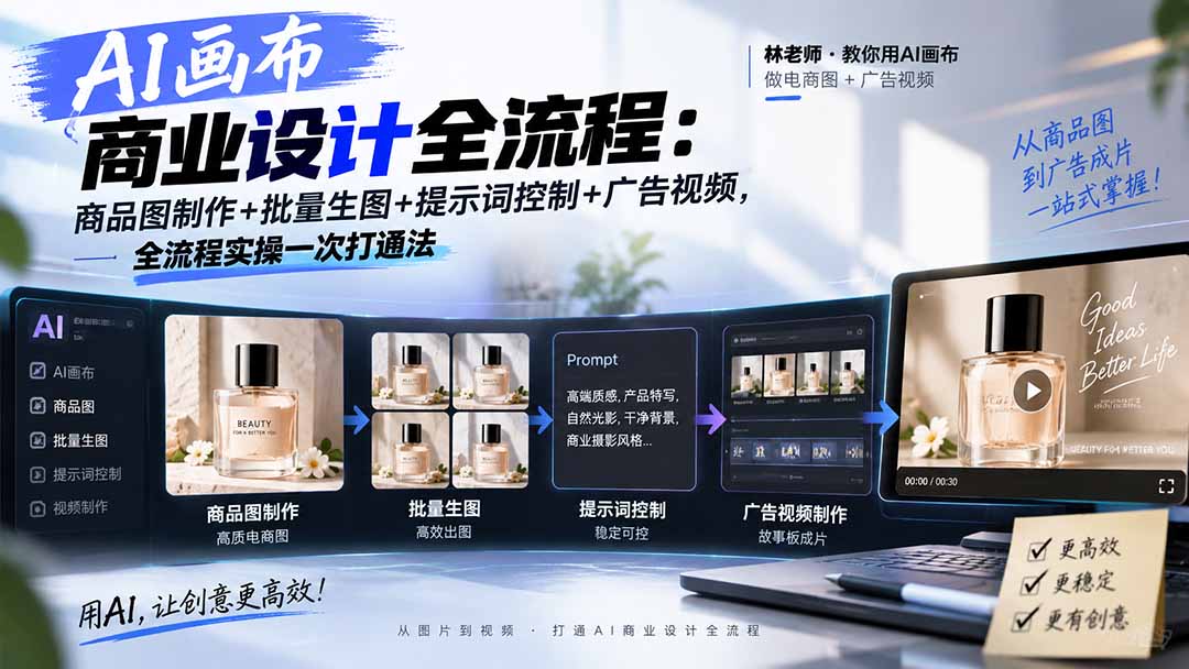 (20576期)AI画布商业设计全流程:商品图制作+批量生图+提示词控制+广告视频,全流程实操一次打通法-知创网