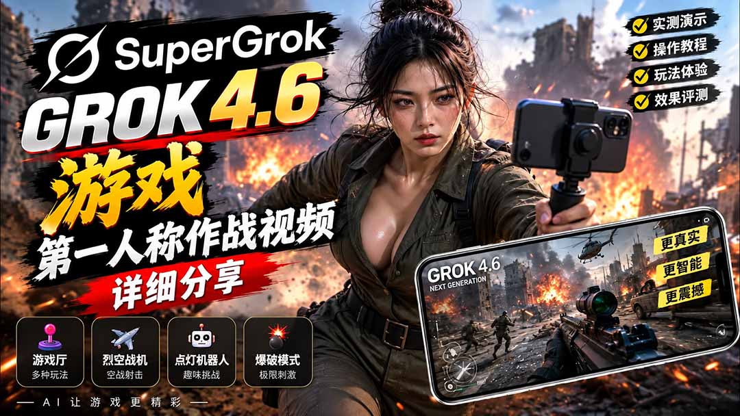 (20502期)Grok 4.6 也能做游戏?第一人称作战视频实测|玩法详细讲解-知创网