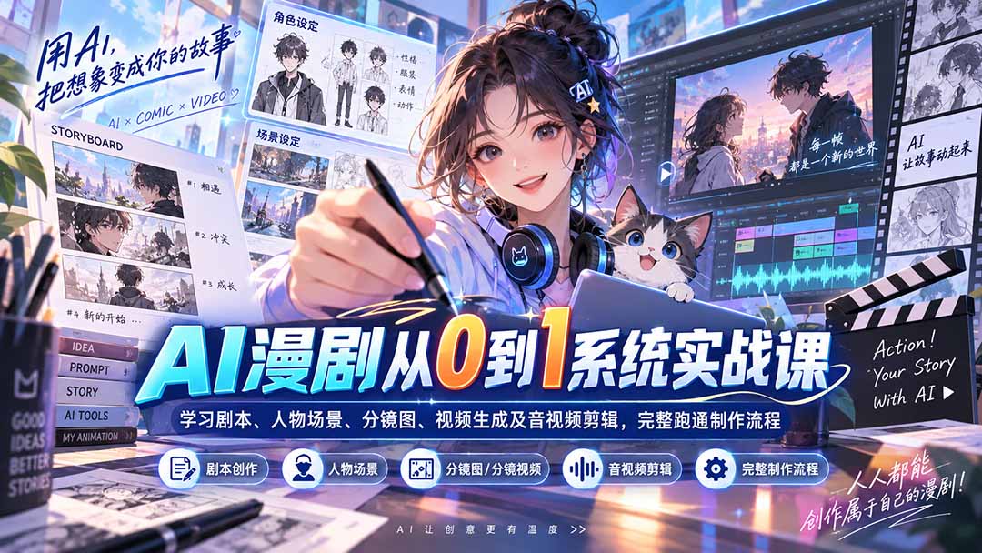 （20430期）AI漫剧从0到1系统实战课：学习剧本、人物场景、分镜图、视频生成及音视频剪辑，完整跑通制作流程-知创网