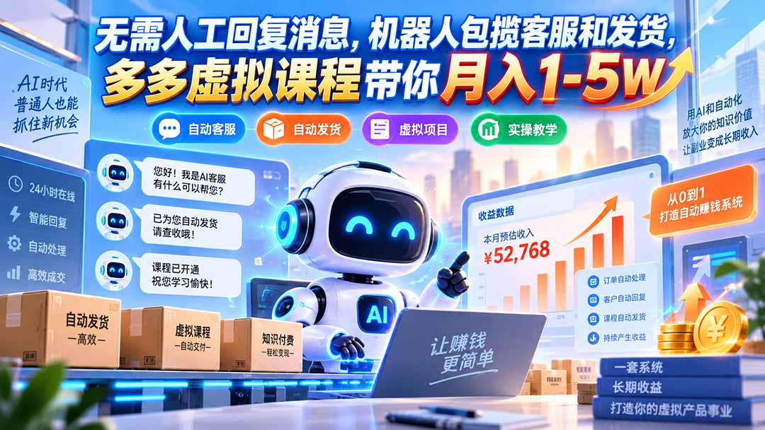 (20614期)无需人工回复消息,机器人包揽客服和发货,多多虚拟课程带你月入1-5W-知创网
