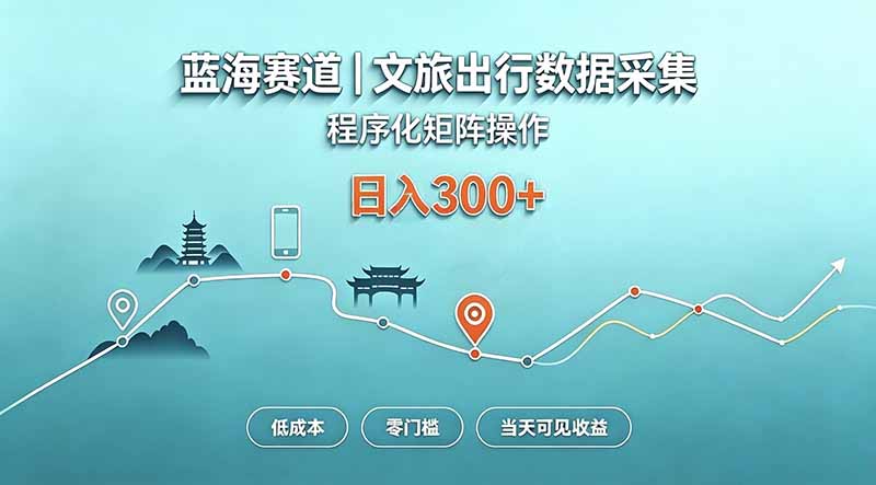 (20478期)蓝海赛道 文旅出行数据采集 程序化矩阵操作 低成本 零门槛 当天可见收益 日入300+-知创网