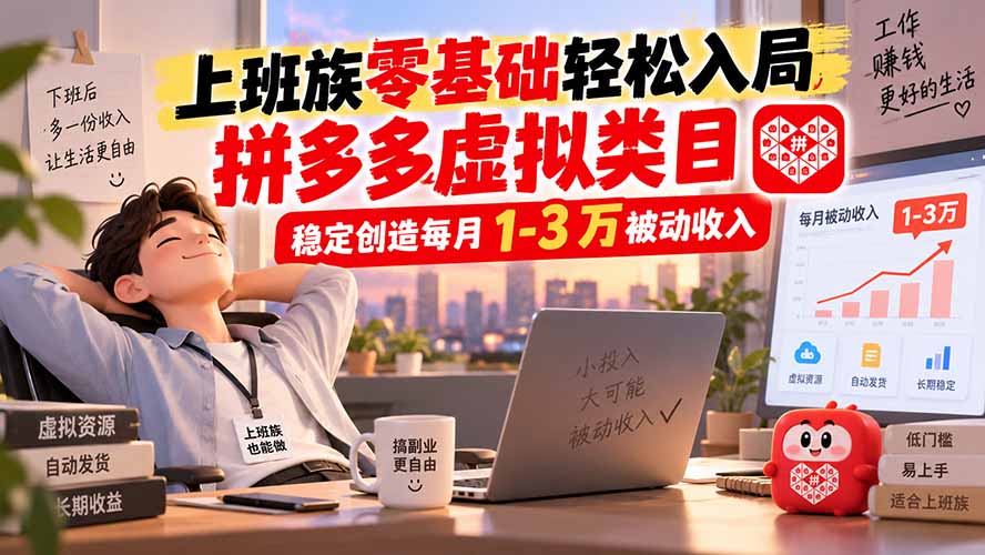 （20250期）上班族零基础轻松入局，拼多多虚拟类目，稳定创造每月 1-3 万被动收入-知创网