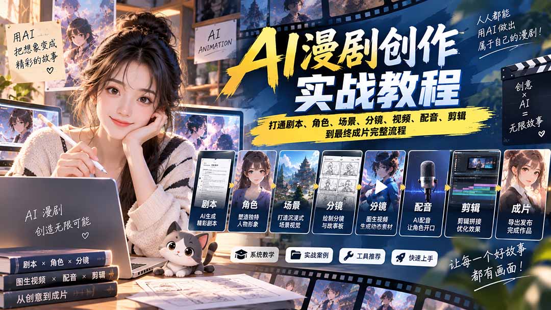 (20597期)2026 AI漫剧创作实战教程:打通剧本、角色、场景、分镜、视频、配音、剪辑到最终成片完整流程-知创网