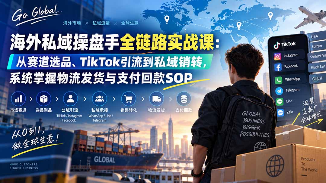 （20255期）海外私域操盘手全链路实战课：从赛道选品、TikTok引流到私域销转，系统掌握物流发货与支付回款SOP-知创网
