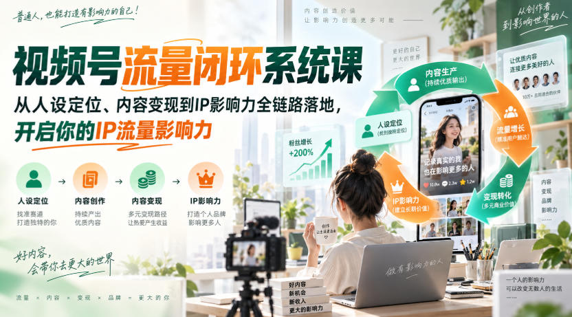 视频号流量闭环系统课，从人设定位、内容变现到IP影响力全链路落地，开启你的IP流量影响力-知创网