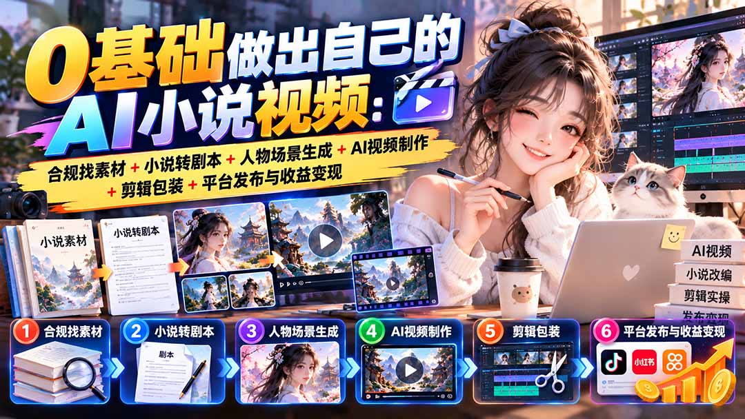(20741期)0基础做出自己的AI小说视频:合规找素材+小说转剧本+人物场景生成+AI视频制作+剪辑包装+平台发布与收益变现-知创网