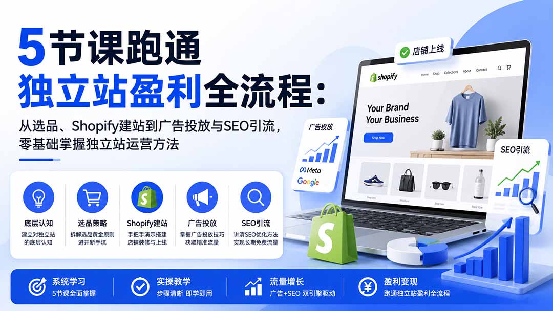 （20316期）5节课跑通独立站盈利全流程：从选品、Shopify建站到广告投放与SEO引流，零基础掌握独立站运营方法-知创网
