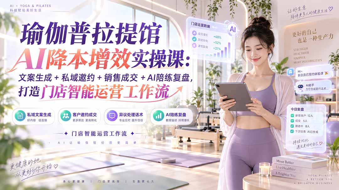 （20340期）瑜伽普拉提馆AI降本增效实操课：文案生成+私域邀约+销售成交+AI陪练复盘，打造门店智能运营工作流-知创网