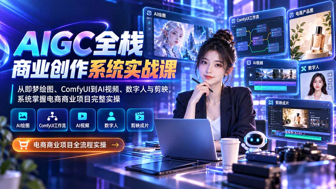 （20342期）AIGC全栈商业创作系统实战课：从即梦绘图、ComfyUI到AI视频、数字人与剪映，系统掌握电商商业项目完整实操-知创网